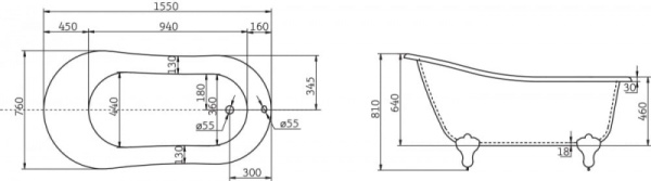 Акриловая ванна (155х76) BelBagno BB06-1550 Акриловая ванна (155х76) BelBagno BB06-1550