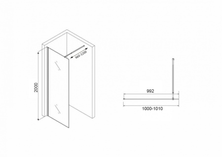 Душевая перегородка (100х200) ABBER Immer Offen AG61101R8 черный