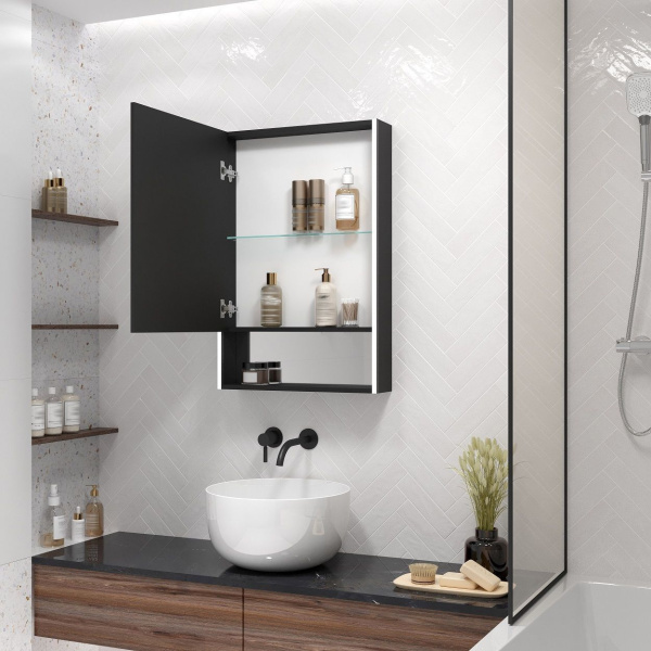 Зеркало шкаф с подсветкой Art&Max Foggia AM-Fog-600-800-1D-L-DS-F-Nero