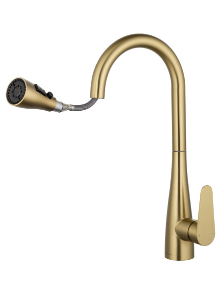 Смеситель для кухни с выдвижным изливом WONZON & WOGHAND, брашированное золото WW-121E201B-BG