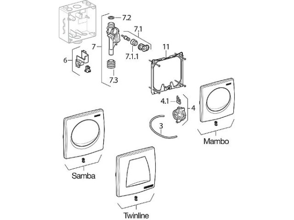 Смывная клавиша Geberit Samba, для системы пневматического управления смывом писсуара: Альпийский белый , Пластик 241.319.11.1