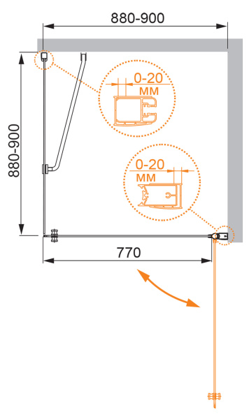 Душевой уголок (90х90) CEZARES ELENA ELENA-W-A-1-90-P-Cr-R