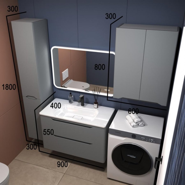 Тумба под раковину Style Line Марелла 90 Люкс Plus СС-00002415 серый матовый