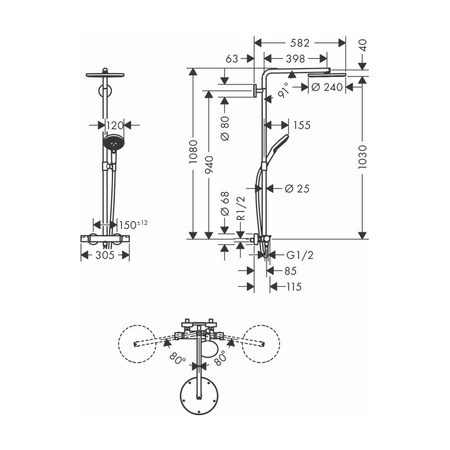Душевая система с термостатом Hansgrohe Raindance Select S Showerpipe 240 1jet PowderRain 27633000 хром