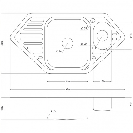 Кухонная мойка (95х50) EMAR 9550С
