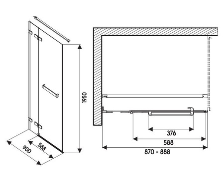Двери распашные Kolo Next, релинг, Reflex (левые) HDSF90222R03L
