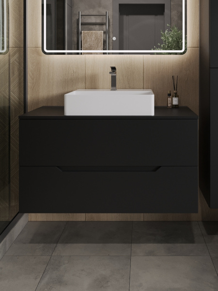 Тумба с раковиной подвесная 100 см, Orange Line Li-100TubMDF+B04-500W черный/белый