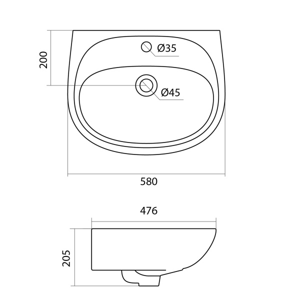 Раковина подвесная (58х47,6) Santek Анимо 60 1WH110508