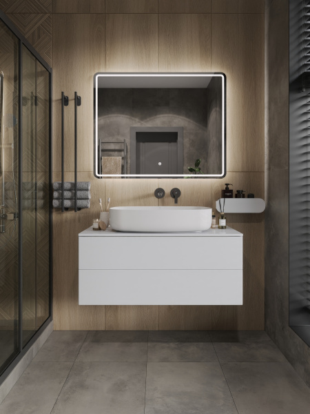 Тумба с раковиной подвесная 100 см, Orange Otto Ot-100TuMDF+B07-675W белый глянец