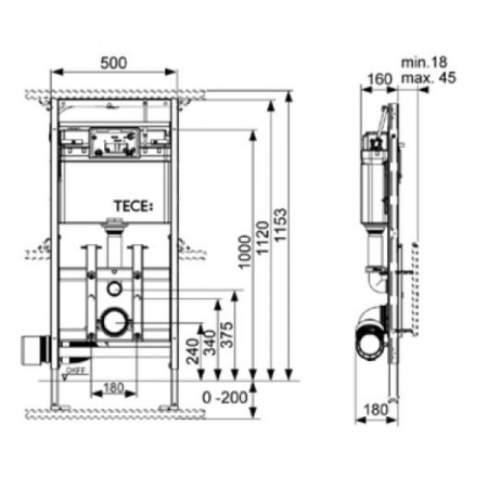 Инсталляция с регулировкой высоты TECE 9600200