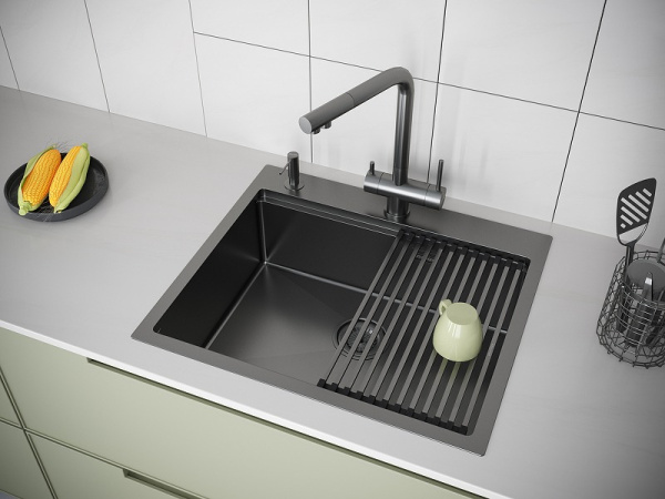 Кухонная мойка Paulmark  Brim-PRO PM705951-GM вороненая сталь
