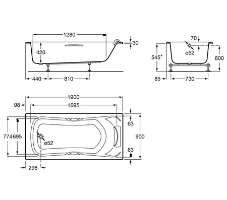 Фронтальная панель для ванны 190х90 Roca BeCool 259827000 L-образная