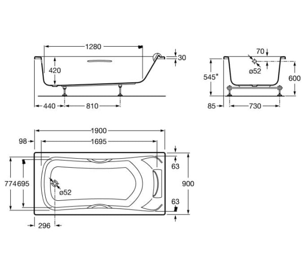 Фронтальная панель для ванны 190х90 Roca BeCool 259827000 L-образная