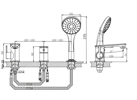 Смеситель на борт ванны RUSH Bruny BR4335-333