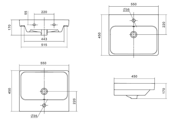 Раковина подвесная (55х45) Misty Santek Адриана 55 1.WH50.1.620