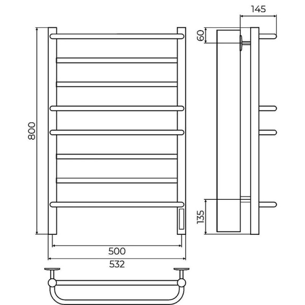 Полотенцесушитель электрический (50х80) П8 Terminus Евромикс 4670078557087 черный