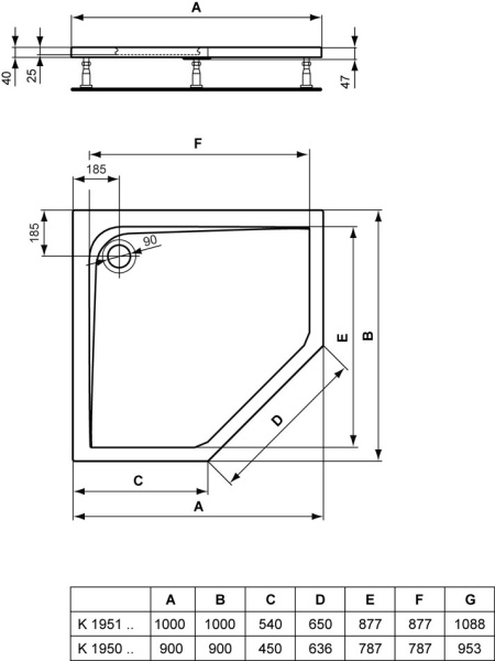 Душевой поддон Ideal Standard ULTRAFLAT (90X90) K195001. белый