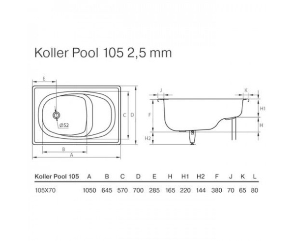 Ванна стальная Koller Pool (105x70) с сиденьем B05E2200E