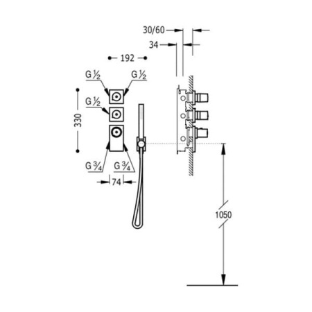 Встраиваемый смеситель для душа Tres Showers 20725391