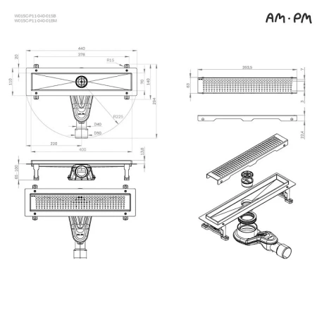 Душевой лоток 40 см Am.Pm MasterFlow W01SC-P11-040-01BM черный матовый