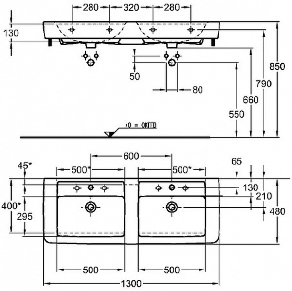 Раковина подвесная Geberit Renova Nr.1 Plan (130x48) 122130
