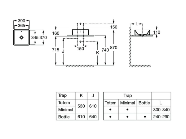 Раковина накладная (39х37) Roca The Gap 3270ML000