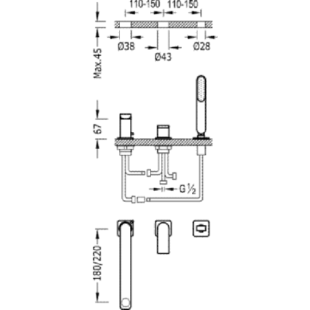 Смеситель для ванны Tres Loft 20016201