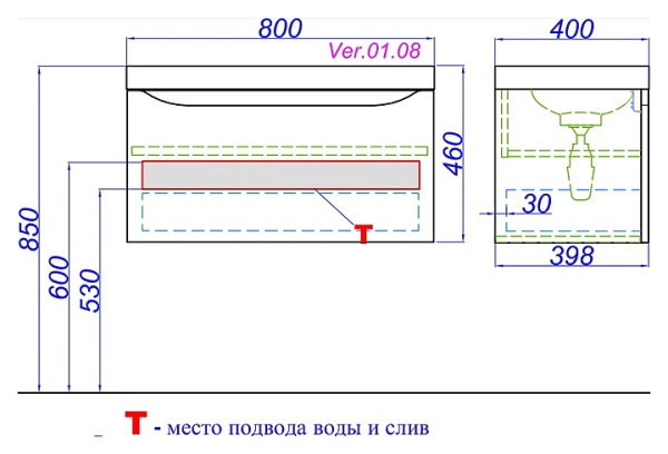 Тумба без раковины Aqwella Bergamo Бергамо (80 см) Ber.01.08/W