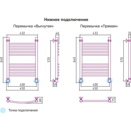 Полотенцесушитель водяной 600х400 перемычка выгнутая Сунержа Богема 00-0101-6040