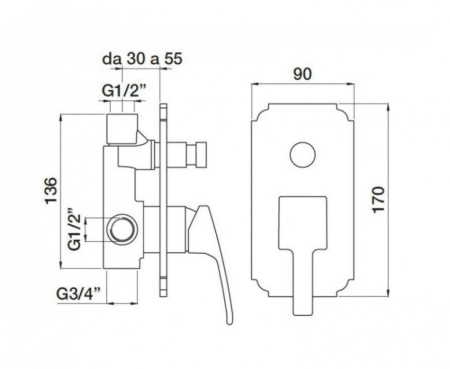 Смеситель для ванны Cezares Olimp OLIMP-VDIM-01-L