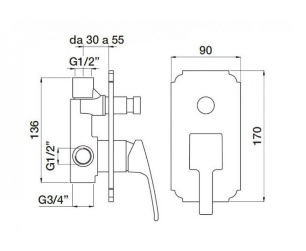 Смеситель для ванны Cezares Olimp OLIMP-VDIM-02-L Смеситель для ванны Cezares Olimp OLIMP-VDIM-02-L