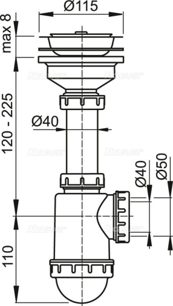 Сифон для мойки AlcaPlast A446-DN50/40 без штуцера