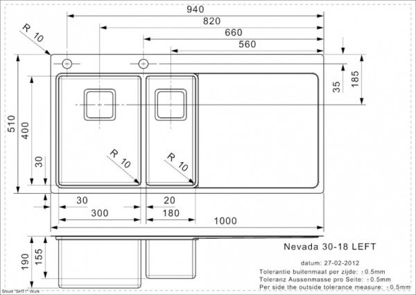 Мойка кухонная Reginox Nevada L (30x18, left/rignt) 43030