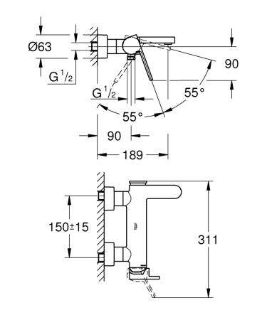 Смеситель для ванны однорычажный Grohe Plus 33553 003 (33553003) хром
