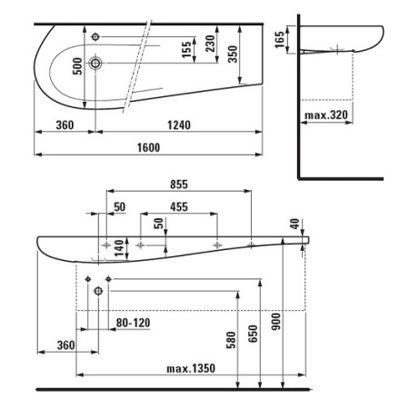 Раковина полувстраиваемая (160x50) Laufen Alessi 8.1497.1.400.104.1