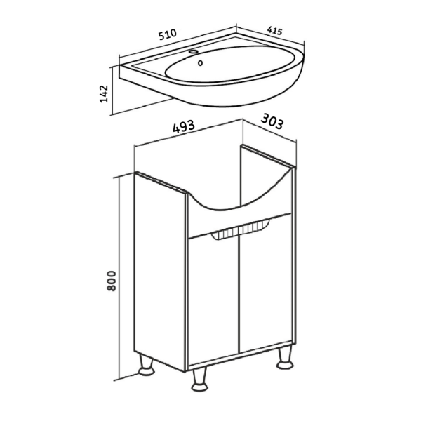 Тумба под раковину Runo Эко 50 (00000001142)