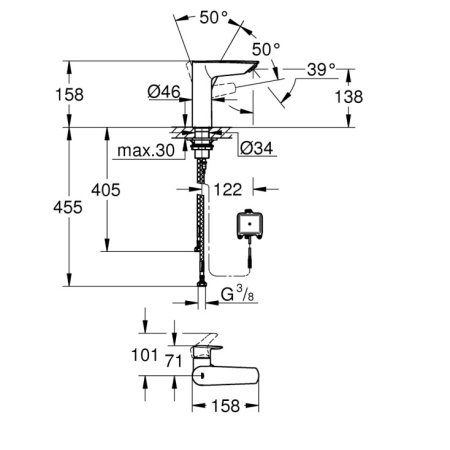 Смеситель однорычажный с инфракрасной электроникой для раковины Grohe Eurosmart 23975 003 (23975003) хром 