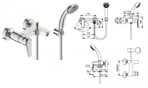 Смеситель для ванны с гарнитуром Vidima Balance BA267AA