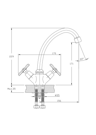 Смеситель для кухонной мойки RUSH Sakhalin SA5350-22