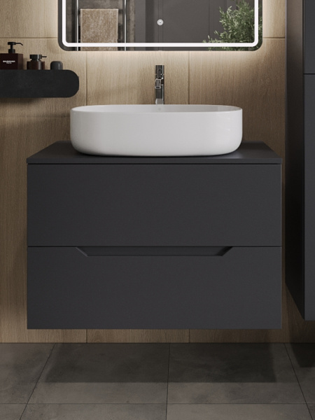 Тумба с раковиной подвесная 80 см, Orange Line Li-80TugMDF+B04-600W графит/белый