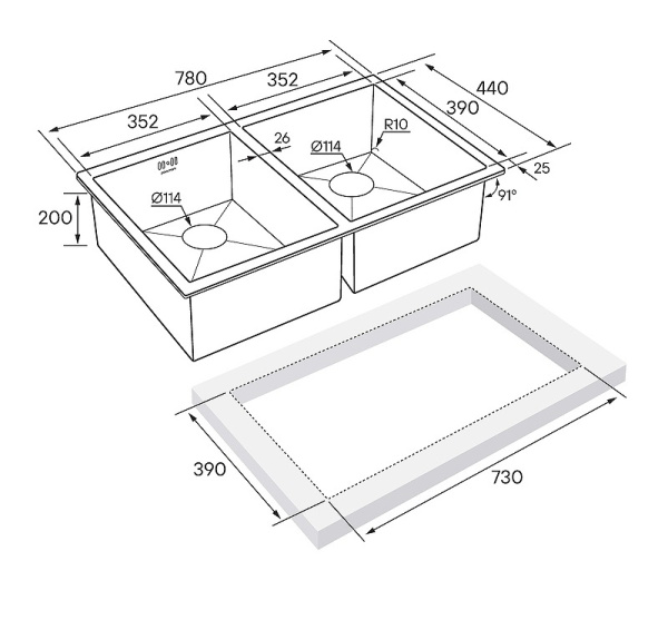 Кухонная мойка Paulmark  Twin PM237844-BS брашированная нерж.сталь