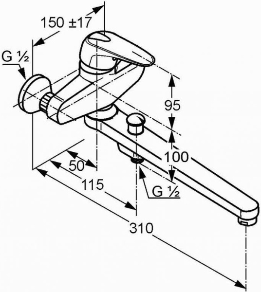 Смеситель для ванны Kludi Objekta 324910575 Смеситель для ванны Kludi Objekta 324910575