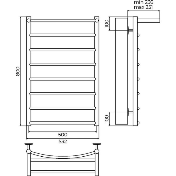 Полотенцесушитель водяной с полкой (50х80) П8 Terminus Классик 4670078554604