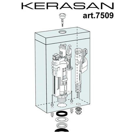 Механизм слива для сливного бачка Kerasan 7509K1 золото (нижний подвод воды)