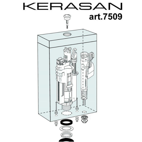 Механизм слива для сливного бачка Kerasan 7509K3 бронза (нижний подвод воды)