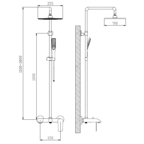 Душевая система с изливом Esko ST200Black