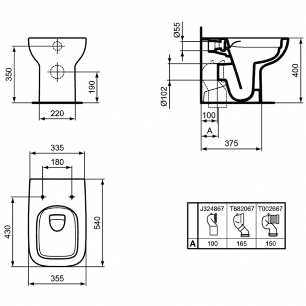 Приставной унитаз Ideal Standard i.life A T471901