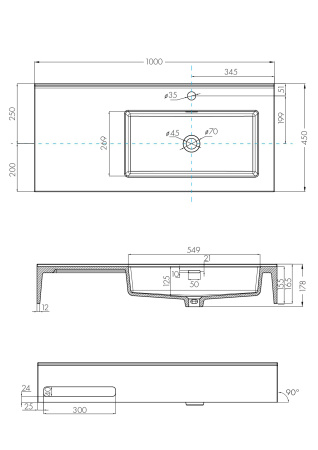 Раковина Aquaton Квадро Про 100 правая 1A733231QA01R