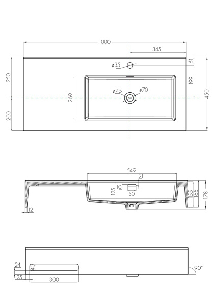 Раковина Aquaton Квадро Про 100 правая 1A733231QA01R