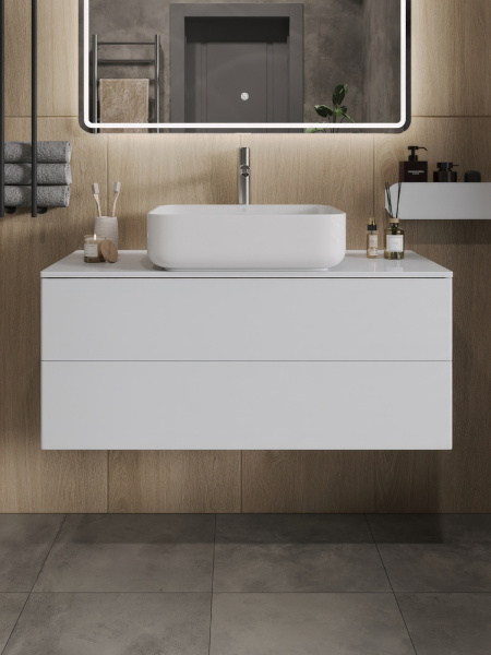 Тумба с раковиной подвесная 100 см, Orange Otto Ot-100TuMDF+B05-500W белый глянец